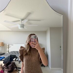 Zara Brown Puff-Sleeve Crewneck Sweater